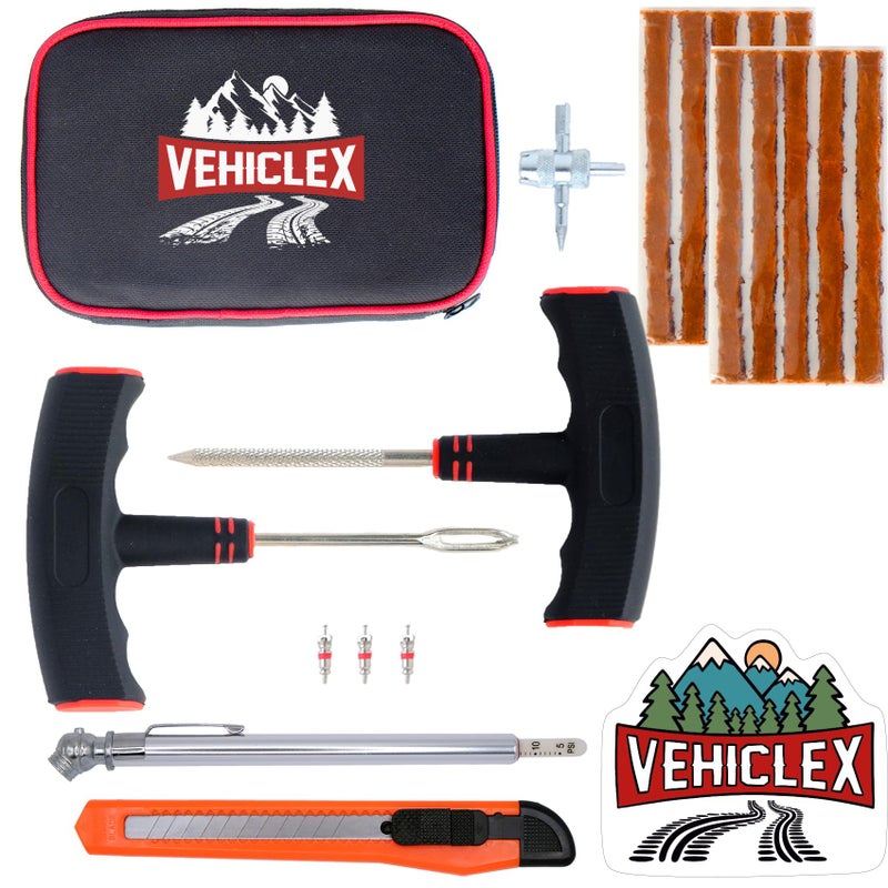 Vehiclex طقم إصلاح الإطارات للتوصيل والتصحيح - مجموعة أساسية من المركبات لسيارة دراجة نارية ATV جرار جزازة العشب - Image 1